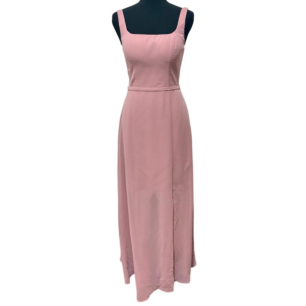 Azazie Womens Size 6 Dusty Rose Pink Maxi Dress Square Neck Formal Bridesmaid